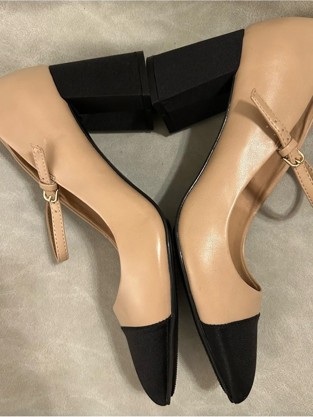 Anne Klein Beige and Black Pointed Bleeker Mary Jane Heels